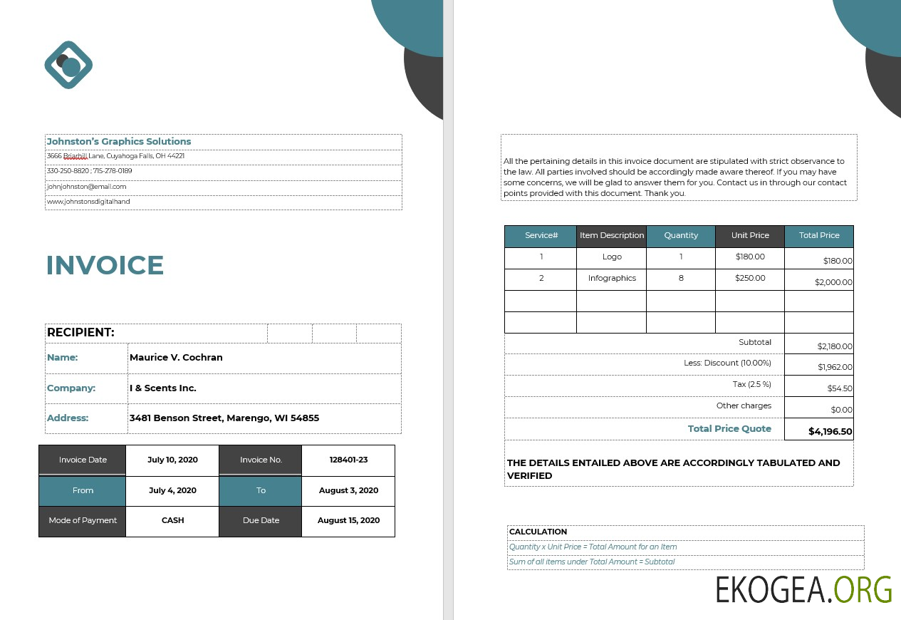 Modèle de facture pour travailleur indépendant
